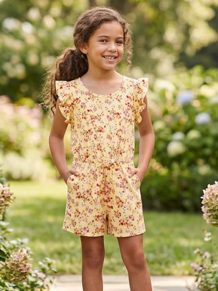 New Paper Doll One Piece Flutter Sleeve Ruffled Shorts Jumper Romper
